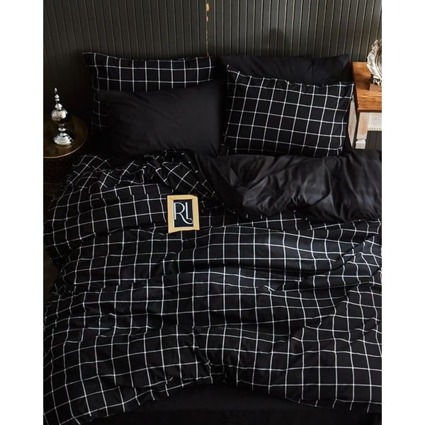 Černé 4dílné prodloužené povlečení na dvoulůžko s prostěradlem 200x220 cm Geometric – Mila Home-image-1