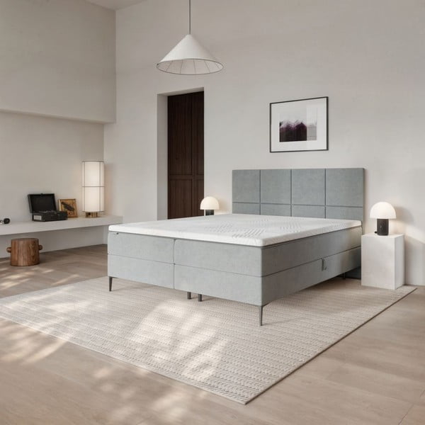 Šedá boxspring postel s úložným prostorem 180x200 cm Bufo – MESONICA-image-1