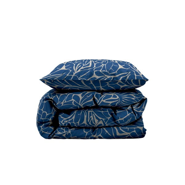Modré damaškové povlečení na jednolůžko 140x200 cm Abstract leaves – Södahl