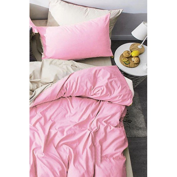 Růžovo-krémové bavlněné povlečení na dvoulůžko/prodloužené s prostěradlem 200x220 cm – Mila Home-image-1