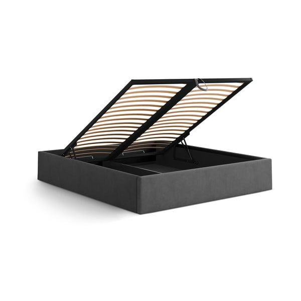 Antracitová čalouněná dvoulůžková postel s úložným prostorem/bez čela s roštem 180x200 cm Susan – Micadoni -image-3