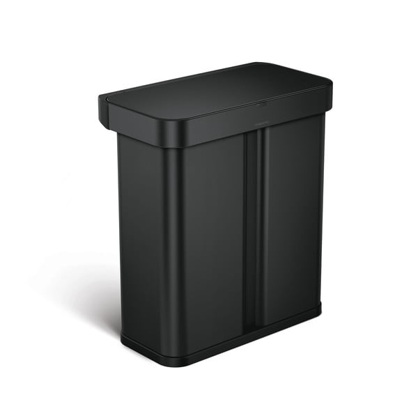 Matně černý ocelový bezdotykový odpadkový koš na tříděný odpad 58 l – simplehuman