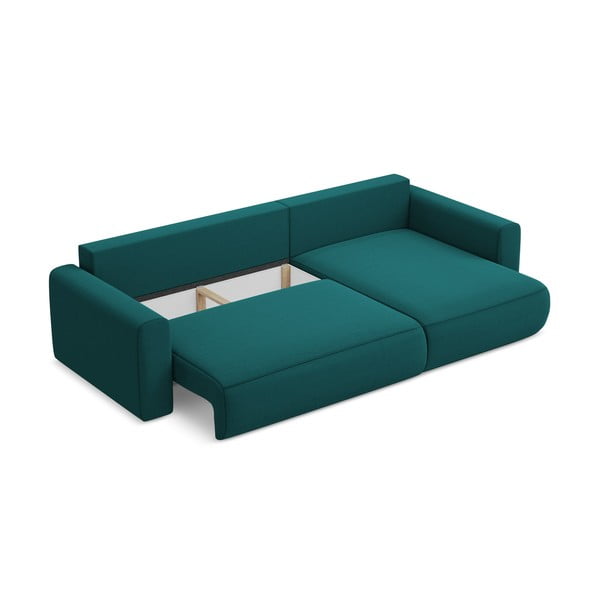 Tyrkysová sametová rozkládací/s úložným prostorem rohová pohovka (pravý roh/s lenoškou) Kapua – Makamii-image-4