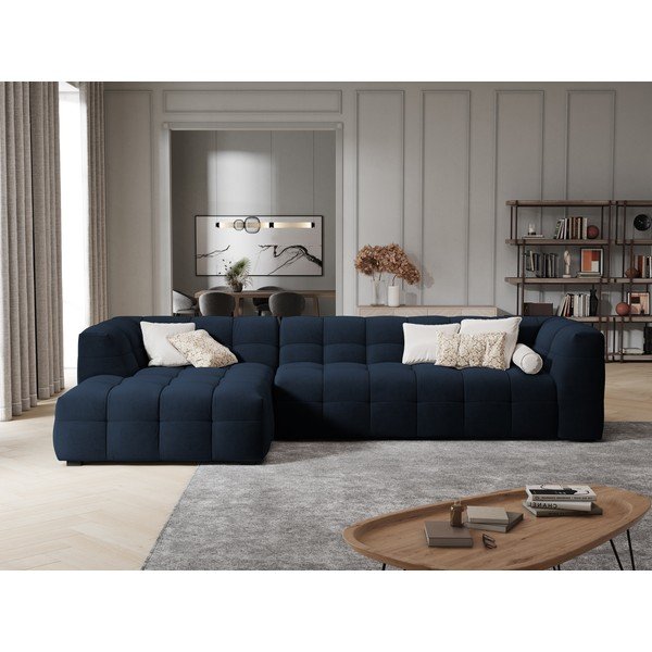 Modrá sametová rohová pohovka Windsor & Co Sofas Vesta, levý roh-image-1