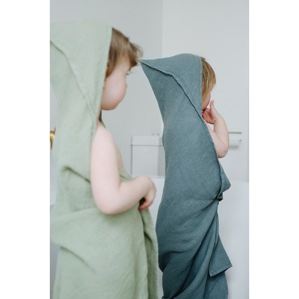 Dětská modrá osuška s kapucí Linen Tales Waffle, 100 x 100 cm-image-4