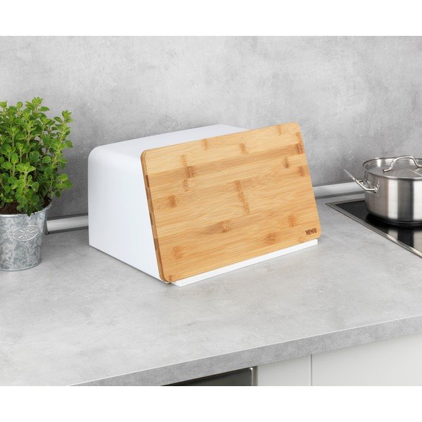 Bílá dóza na chléb s bambusovým poklopem Wenko Kubo-image-4