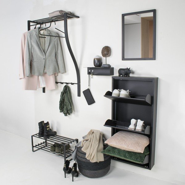 Kovový nástěnný věšák ve stříbrné barvě s poličkou 75 cm Carve – Spinder Design-image-1