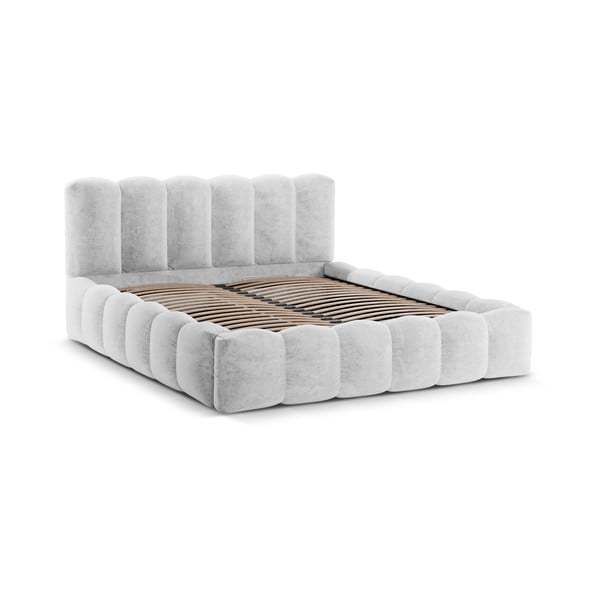 Světle šedá čalouněná dvoulůžková postel s úložným prostorem a roštem 180x200 cm Lupine – Micadoni Home