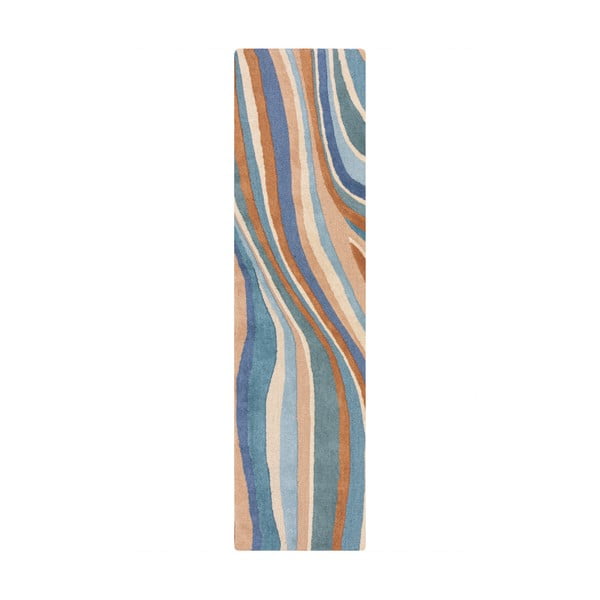 Modrý ručně tkaný vlněný běhoun 60x230 cm Abstract Flow – Flair Rugs