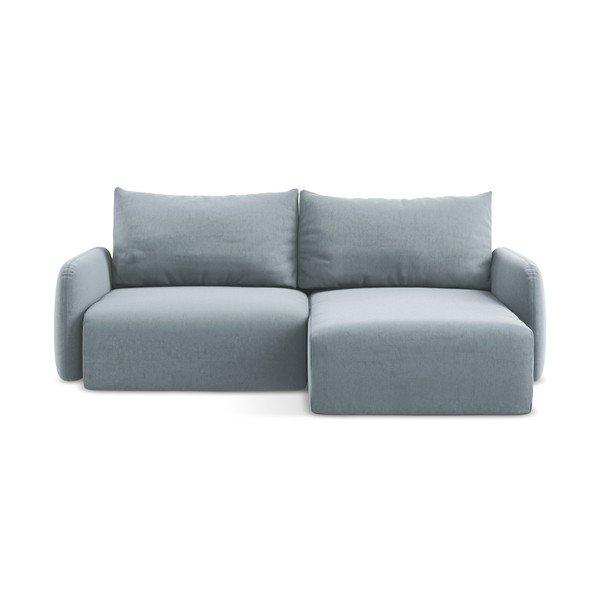 Modrá sametová rozkládací/s úložným prostorem rohová pohovka (pravý roh/s lenoškou) Kalena – Makamii