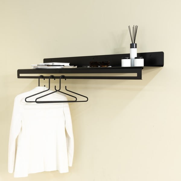 Černý kovový nástěnný věšák s poličkou 120 cm Sway – Spinder Design-image-1