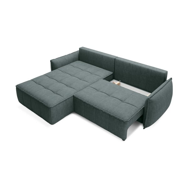 Zelená sametová rozkládací/s úložným prostorem rohová pohovka (levý roh/s lenoškou) Campo – ELTAP-image-2