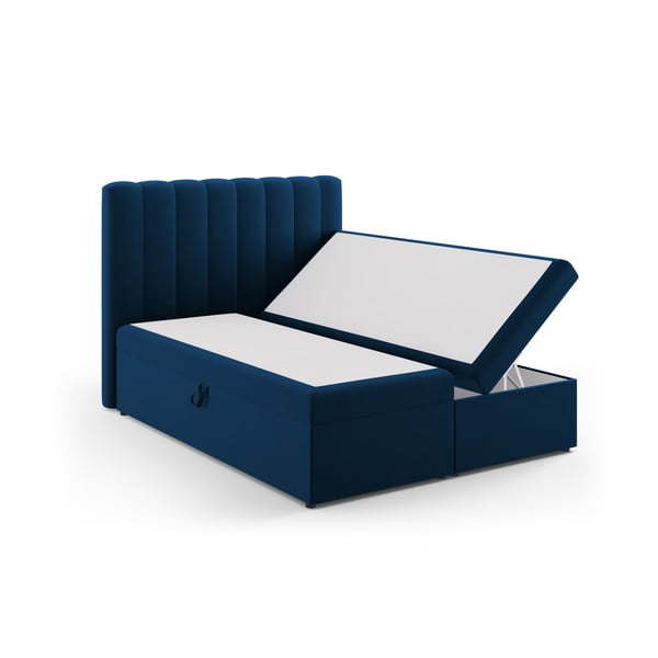 Tmavě modrá boxspring postel s úložným prostorem 160x200 cm Gina – Milo Casa-image-2