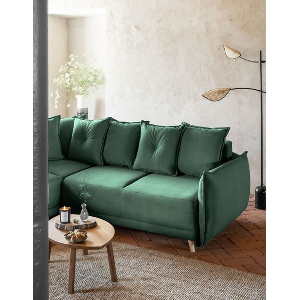 Zelená manšestrová rozkládací rohová pohovka (levý roh) Lazy Lukka – Miuform-image-4