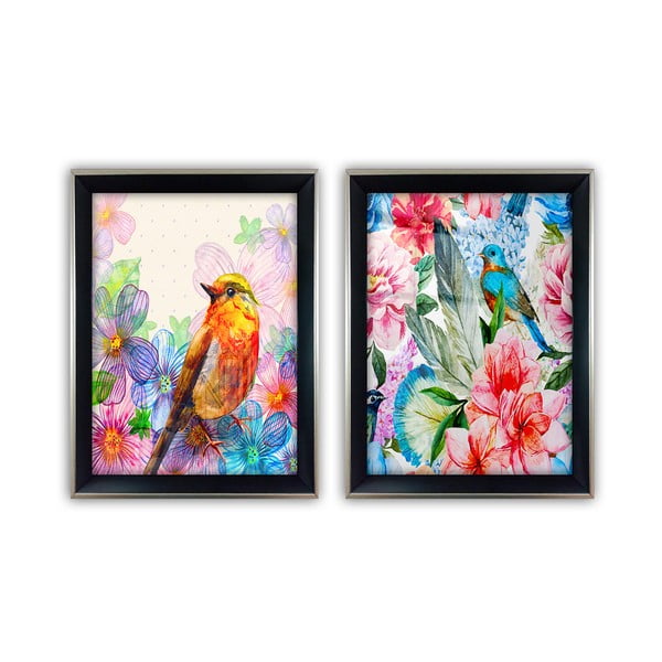 Sada 2 skleněných obrazů Vavien Artwork Bird, 35 x 45 cm