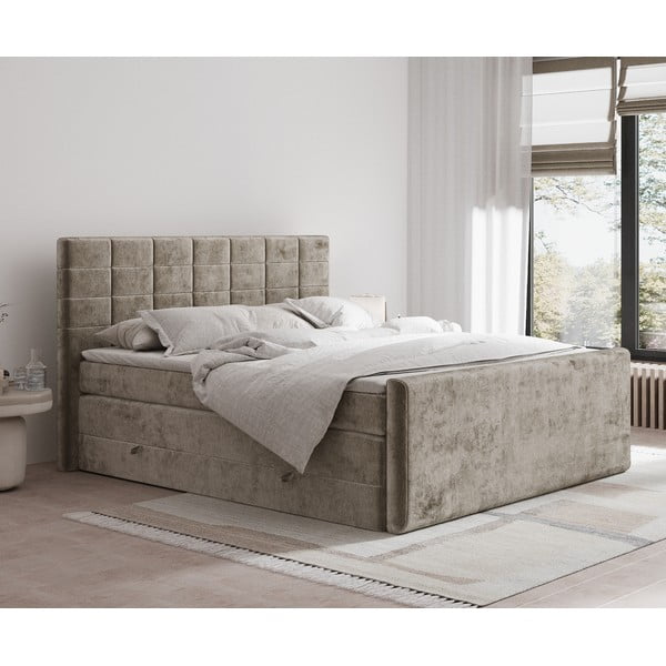 Světle hnědá boxspring postel s úložným prostorem 140x200 cm Ava – Maison de Rêve-image-1