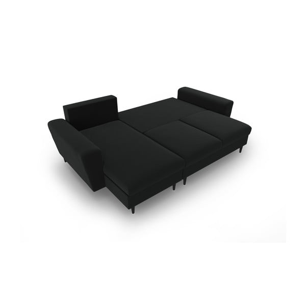 Černá sametová rozkládací/s úložným prostorem rohová pohovka Kyoto – Cosmopolitan Design-image-2