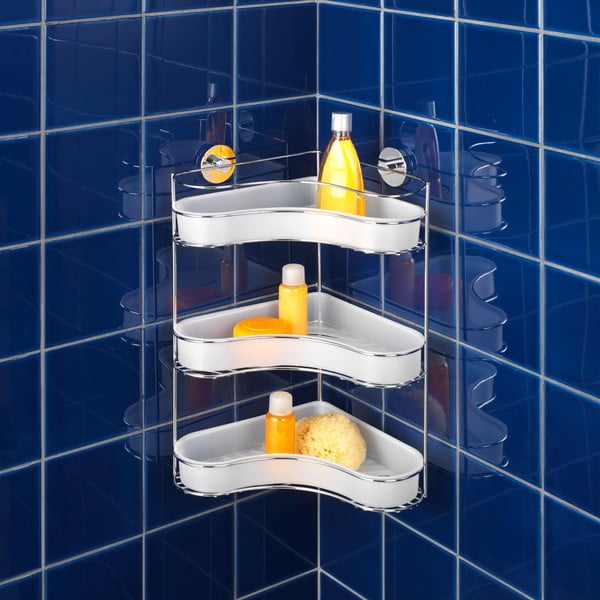 Samodržící třípatrová rohová polička s miskami Wenko Vacuum-Loc, nosnost až 33 kg-image-1