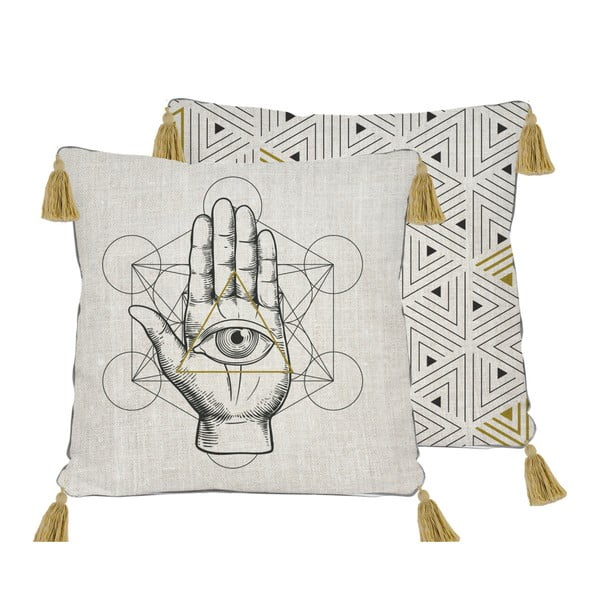 Oboustranný povlak na polštář s příměsí lnu Madre Selva Symbolic Hand, 45 x 45 cm-image-2