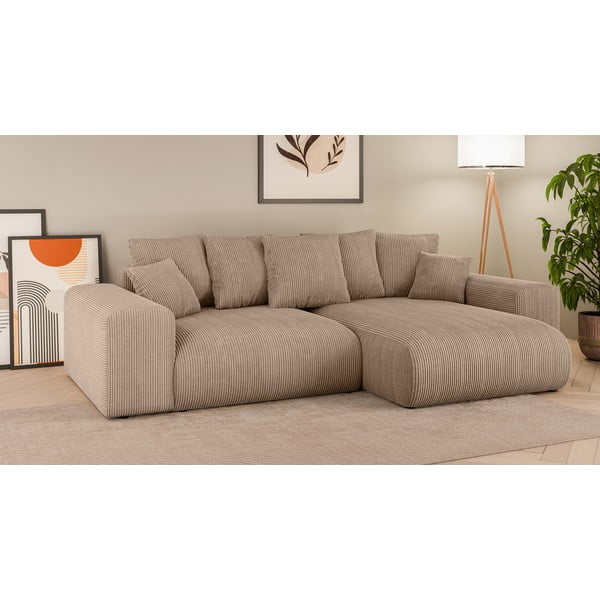 Béžová manšestrová rozkládací rohová pohovka s úložným prostorem (variabilní roh) Luma – Ropez-image-1