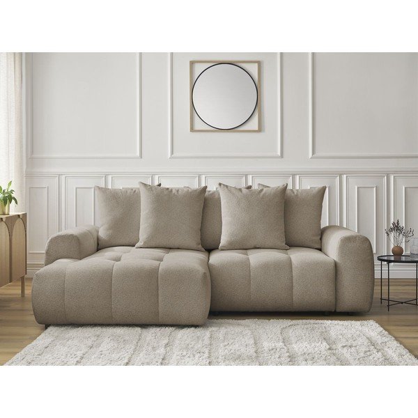 Béžová žinylková rozkládací/s úložným prostorem rohová pohovka (levý roh/s lenoškou) Roxelane – Bobochic Paris-image-1