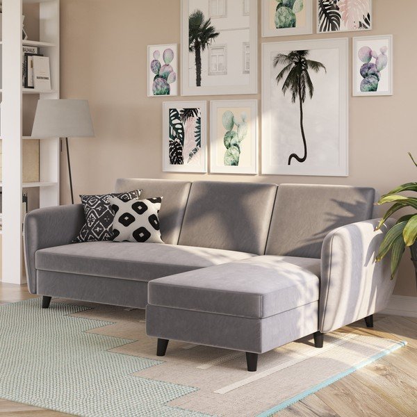 Šedá sametová rozkládací rohová pohovka Perry – Støraa-image-4