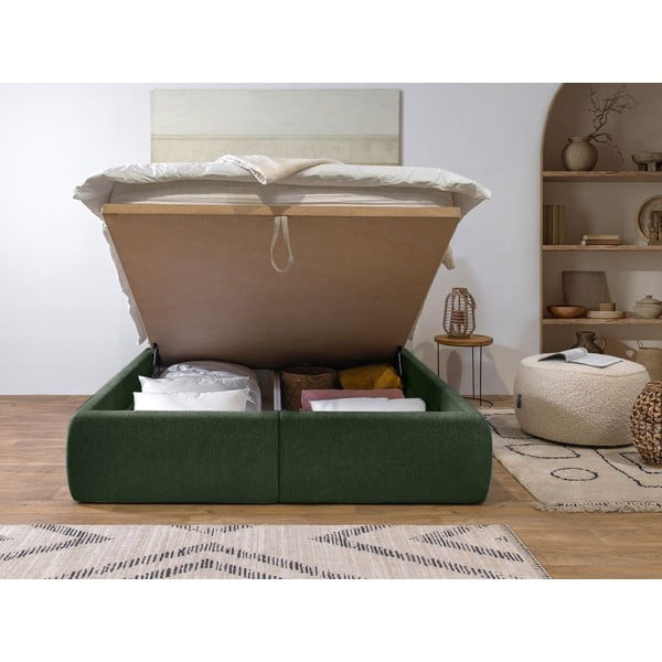 Tmavě zelená čalouněná dvoulůžková postel s úložným prostorem a roštem 160x200 cm Garance – Bobochic Paris-image-3