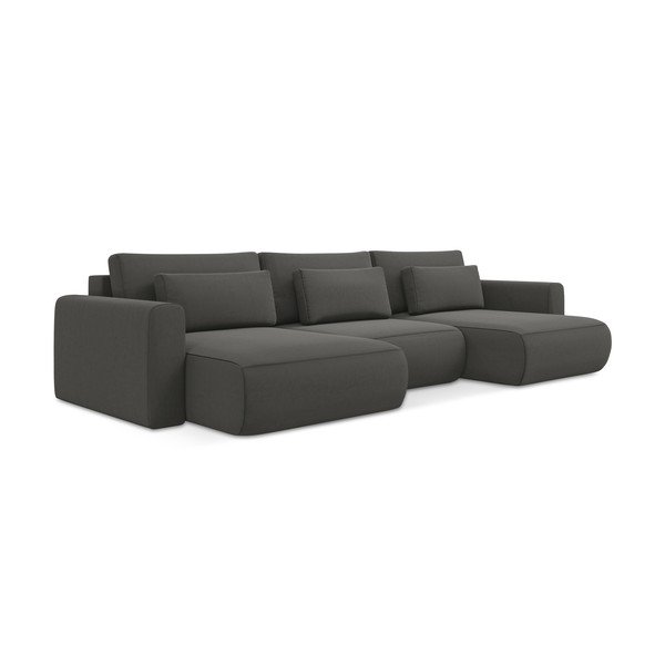 Tmavě šedá sametová rozkládací/s úložným prostorem rohová pohovka (do "U") Kapua – Makamii-image-1