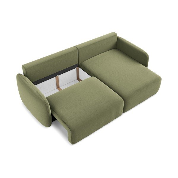 Zelená sametová rozkládací/s úložným prostorem rohová pohovka (pravý roh/s lenoškou) Kalena – Makamii-image-4