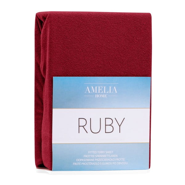Tmavě červené elastické prostěradlo na dvoulůžko AmeliaHome Ruby Siesta, 200/220 x 200 cm-image-1