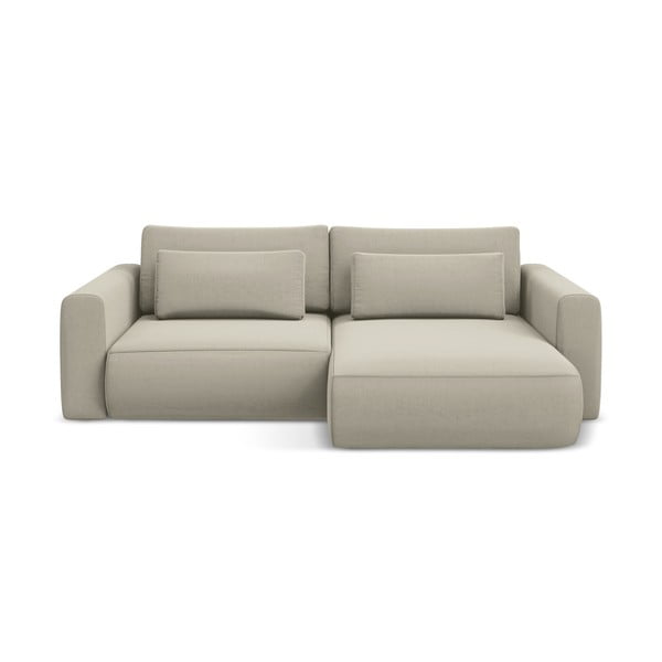 Béžová sametová rozkládací/s úložným prostorem rohová pohovka (pravý roh/s lenoškou) Kapua – Makamii