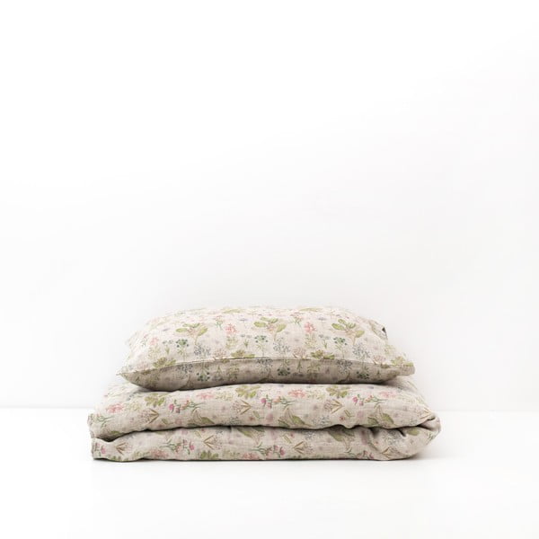 Dětské béžové lněné povlečení Linen Tales Botany, 70 x 100 cm-image-4