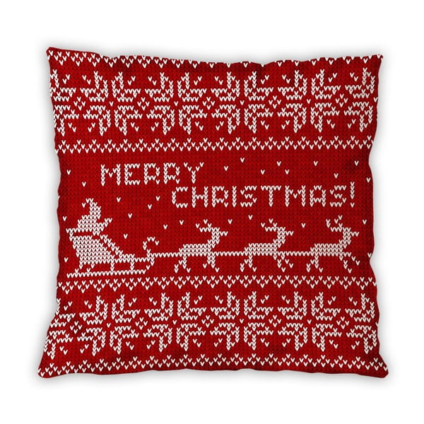 Oboustranný bavlněný polštářek Red Knitted Christmas, 40 x 40 cm