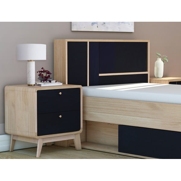 Černý noční stolek v dekoru dubu Cassie - Støraa-image-1