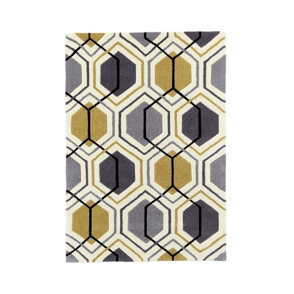 Koberec Hong Kong Hexagon Grey & Yellow, 120 x 170 cm