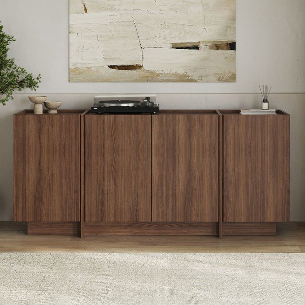 Komoda v dekoru ořechu s dírou na kabely v tmavě přírodní barvě 180x80x45 cm Dorma – Kalune Design-image-1