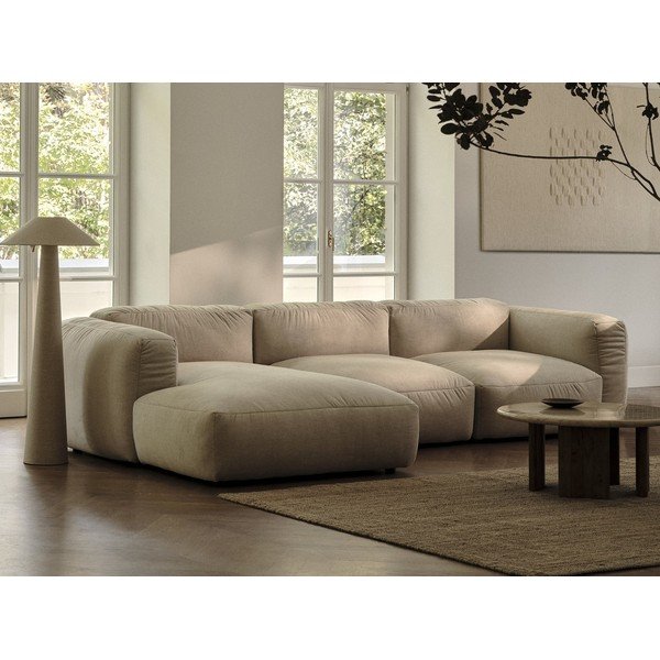 Světle hnědá sametová modulární rohová pohovka (levý roh/s lenoškou) Martina – Micadoni -image-1