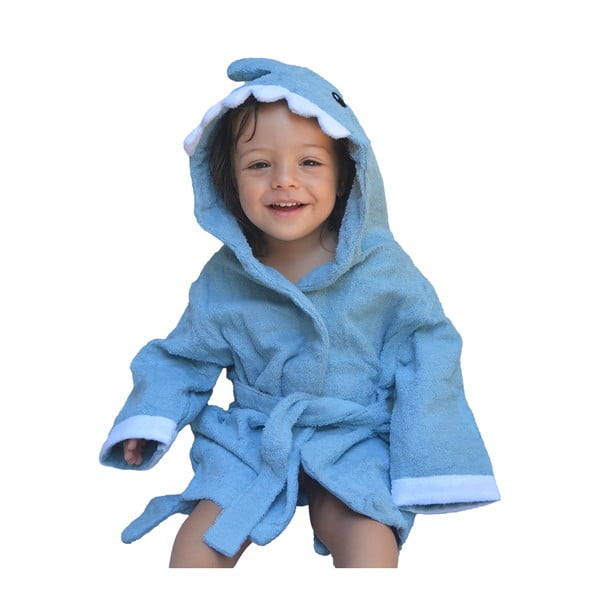 Modrý bavlněný dětský župan velikost S Shark - Rocket Baby