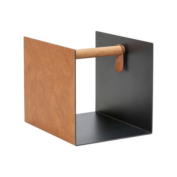 Černý/v přírodní barvě dekorativní kovový/z eko kůže úložný box 32x38x31 cm Bull – LIND DNA