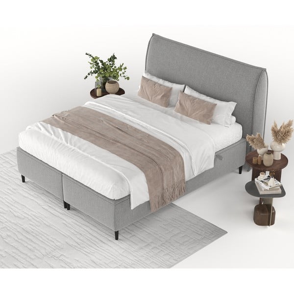 Světle šedá čalouněná dvoulůžková postel s úložným prostorem 160x200 cm Draco – Maison de Rêve-image-4