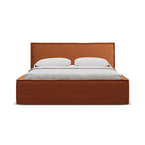 Čalouněná dvoulůžková postel v terakotové barvě s úložným prostorem s roštem 140x200 cm Anani – Makamii-image-3
