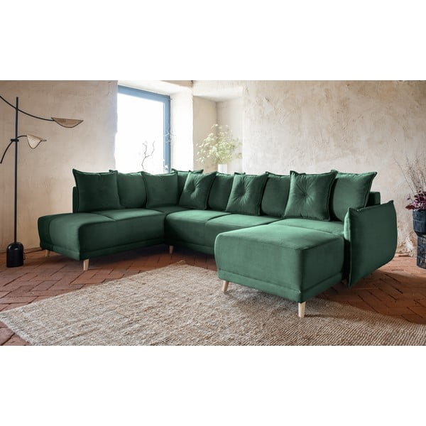 Zelená manšestrová rozkládací rohová pohovka (levý roh/do "U") Lazy Lukka – Miuform-image-3