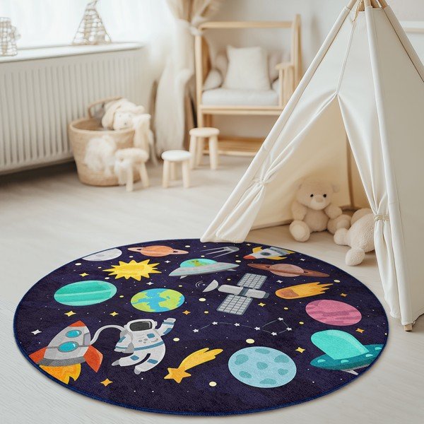 Tmavě modrý pratelný dětský hrací koberec ø120 cm Into The Space – Mila Home-image-4