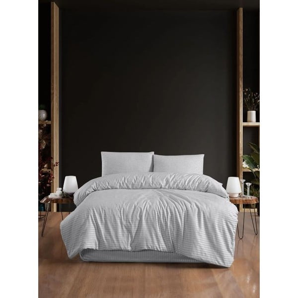 Světle šedé 4dílné prodloužené povlečení na dvoulůžko s prostěradlem 200x220 cm – Mila Home