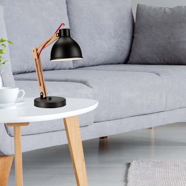 Černo-hnědá stolní lampa s kovovým stínidlem (výška 44 cm) Marcello – LAMKUR-image-1