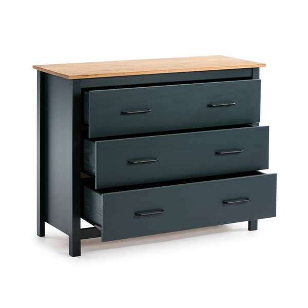 Tmavě modrá nízká komoda z borovicového dřeva 100x80 cm Miranda – Marckeric-image-3