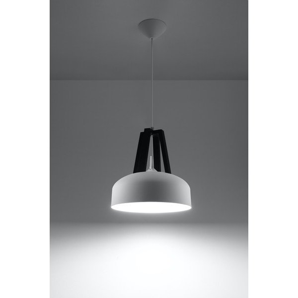 Bílo-černé závěsné svítidlo s dřevěným/kovovým stínidlem ø 30 cm Olla - Sollux-image-2