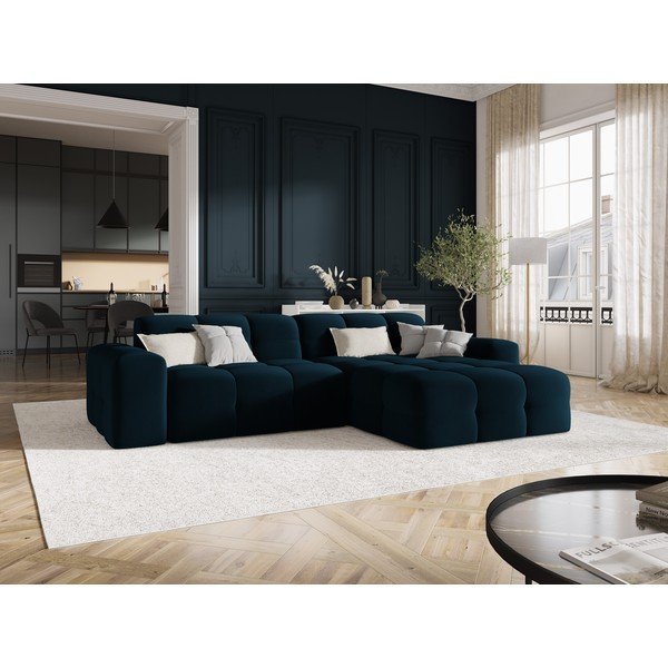 Tmavě modrá sametová rohová pohovka (pravý roh) Kendal – Micadoni Home-image-1