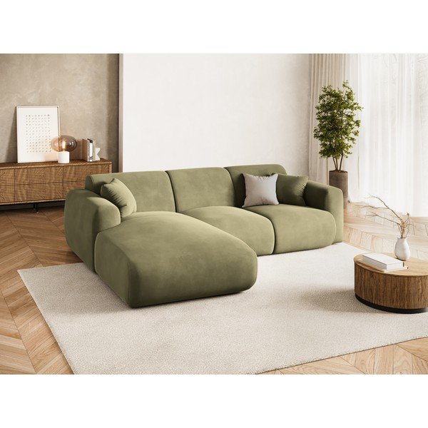 Khaki sametová rohová pohovka (levý roh/s lenoškou) Molino – Micadoni -image-1