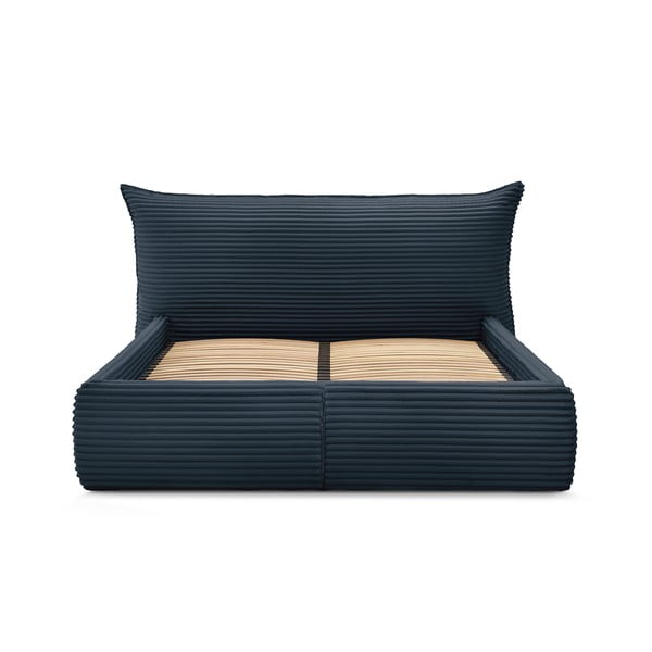 Tmavě modrá čalouněná dvoulůžková postel s úložným prostorem a roštem 180x200 cm Jade – Bobochic Paris-image-1